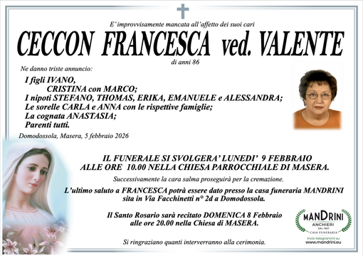 Ceccon Francesca ved. Valente di anni 86