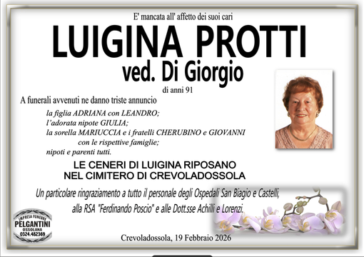 Luigina Protti ved. Di Giorgio di anni 91