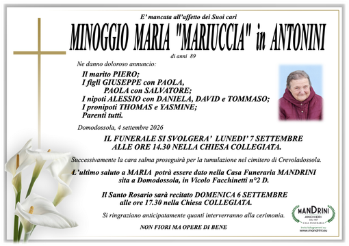 Minoggio Maria "Mariuccia" in Antonini di anni 89