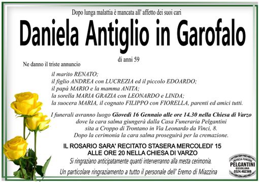 Daniela Antiglio in Garofalo di anni 59 Daniela Antiglio in Garofalo di anni 59