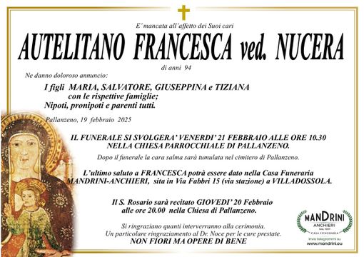 Autelitano Francesca ved. Nucera di anni 94 Autelitano Francesca ved. Nucera di anni 94