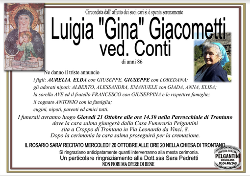 Luigia &quot;Gina Giacometti&quot; ved. Conti di anni 86