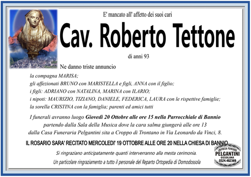 Cav. Roberto Tettone di anni 93