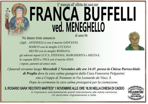 Franca Buffelli ved. Meneghello di anni 86