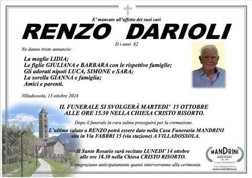 Renzo Darioli di anni 82