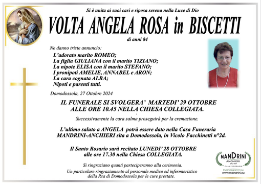 Volta Angela Rosa in Biscetti di anni 84 Volta Angela Rosa in Biscetti di anni 84