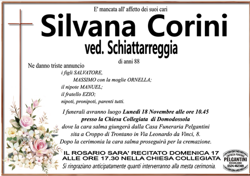 Silvana Corini ved. Schiattarreggia di anni 88
