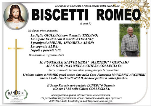 Biscetti Romeo di anni 82