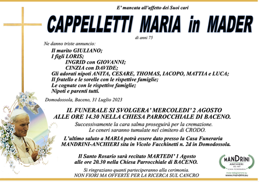 Cappelletti Maria in Mader di anni 79