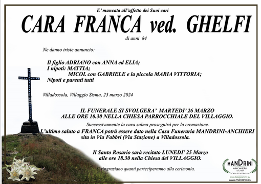 Cara Franca ved. Ghelfi di anni 81