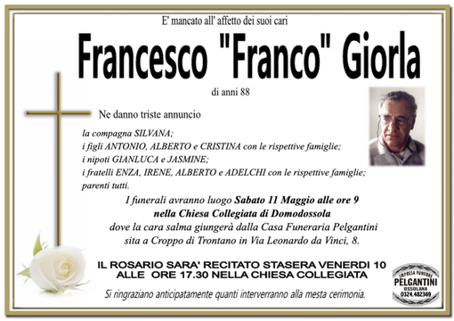 Francesco 'Franco' Giorla 88 anni Francesco 'Franco' Giorla 88 anni