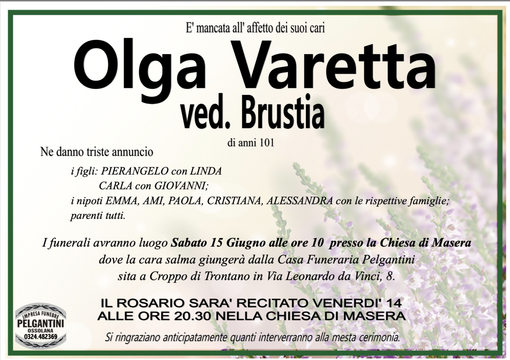 Olga Varetta ved. Brustia di anni 101