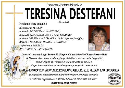 Teresina Destefani di anni 69