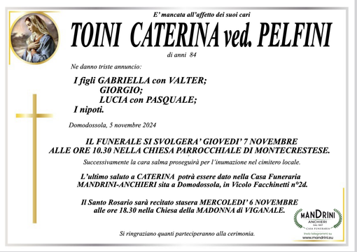 Toini Caterina ved. Pelfini di anni 84