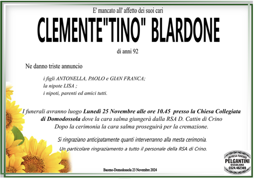 Clemente 'Tino' Blardone 92 anni