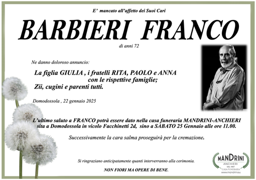 Barbieri Franco di anni 72