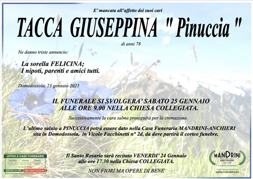 Tacca Giuseppina "Pinuccia" di anni 78