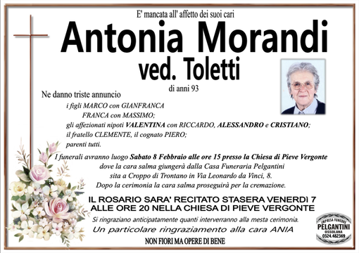 Antonia Morandi ved. Toletti di anni 93
