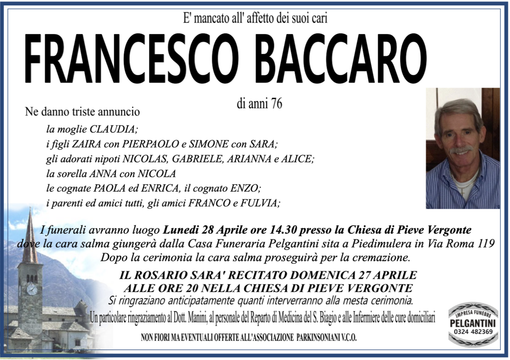 Baccaro Francesco 76 anni Baccaro Francesco 76 anni