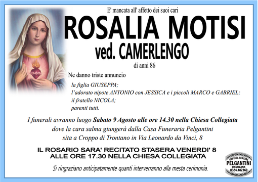 Rosalia Motisi ved. Camerlengo di anni 86