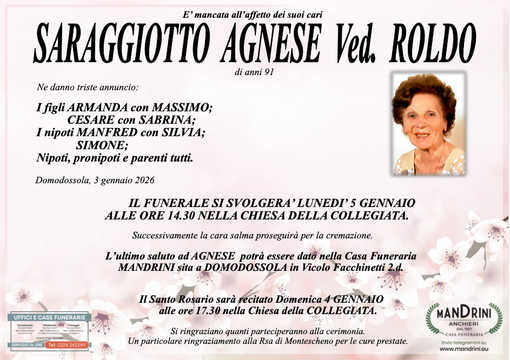 Saraggiotto Agnese ved. Roldo di anni 91