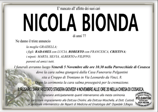 Nicola Bionda di anni 77