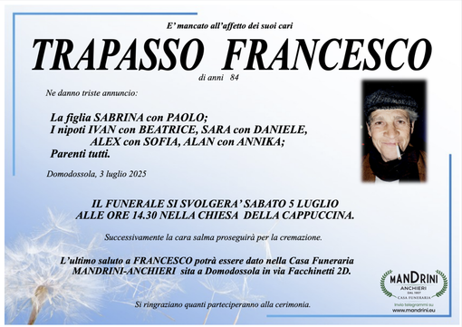 Trapasso Francesco di anni 84