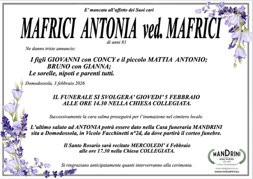 Mafrici Antonia ved. Mafrici di anni 81