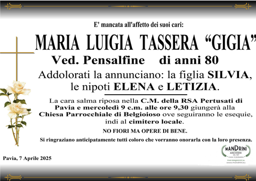 Maria Luigia Tassera "Gigia" ved. Pensalfine di anni 80