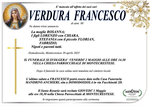 Verdura Francesco di anni 88 Verdura Francesco di anni 88