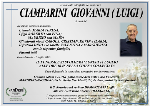 Ciamparini Giovanni "Luigi" di anni 84