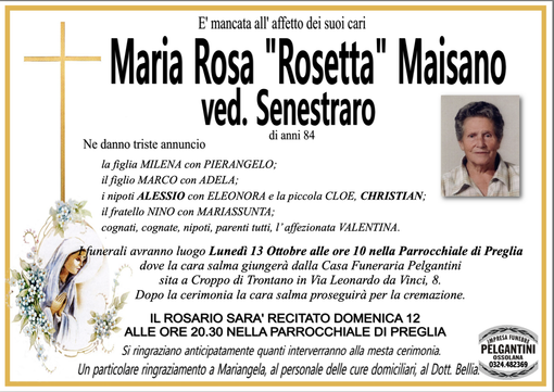 Maria Rosa "Rosetta" Maisano ved. Senestraro di anni 84