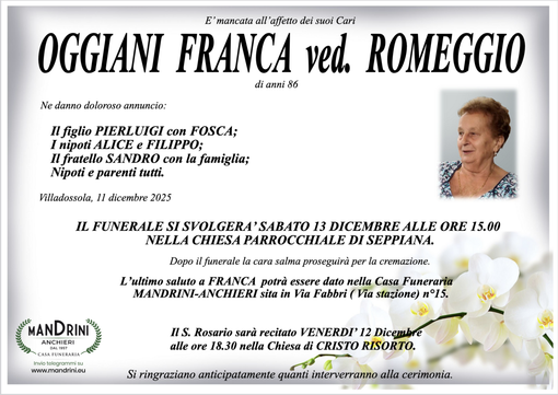 Oggiani Franca ved. Romeggio di anni 86