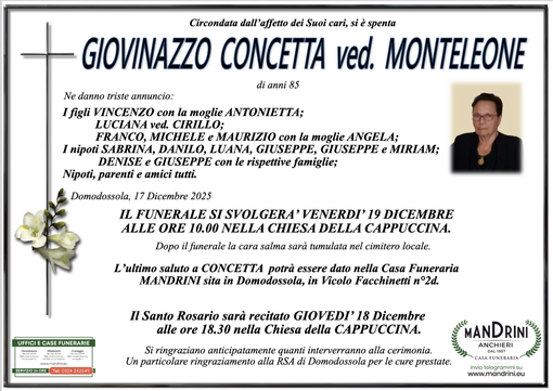 Giovinazzo Concetta ved. Monteleone di anni 85