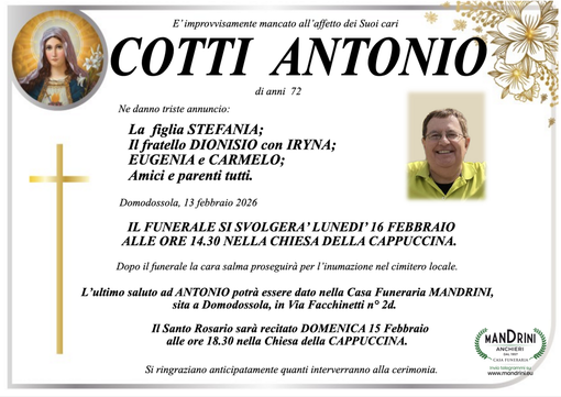 Cottini Antonio di anni 72