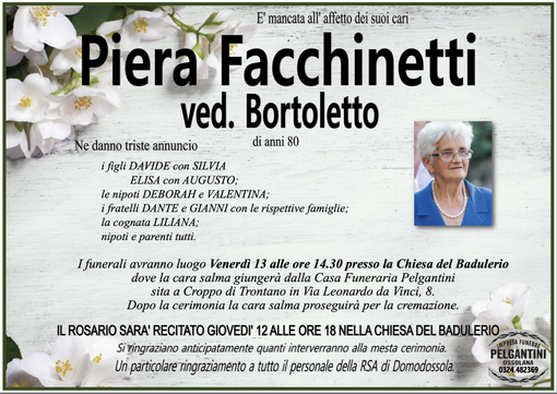 Piera Facchinetti ved. Bortoletto di anni 80