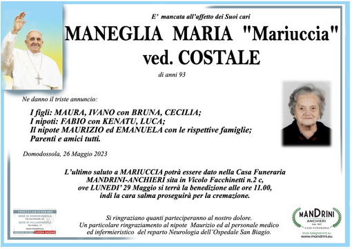 Maneglia Maria "Mariuccia" ved. Costale di anni 93 Maneglia Maria "Mariuccia" ved. Costale di anni 93