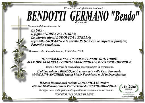 Germano Bendotti "Bendo" di anni 63
