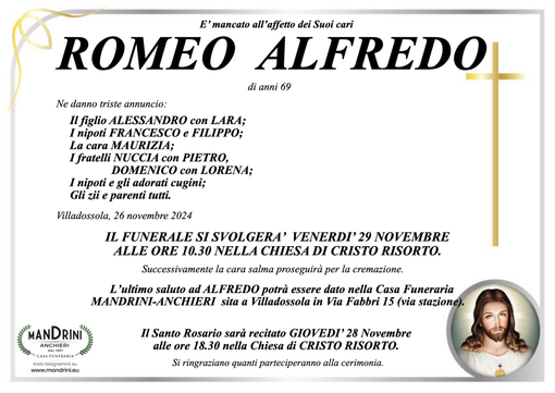 Romeo Alfredo di anni 69