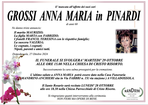 Grossi Anna Maria in Pinardi di anni 68