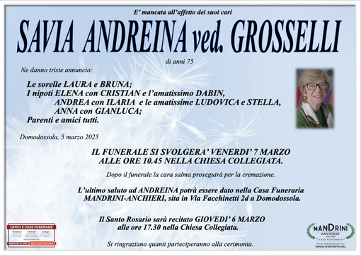 Savia Andreina ved. Grosselli di anni 75