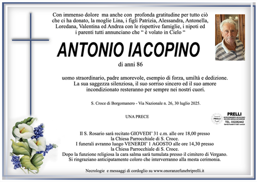 Antonio Iacopino di anni 86