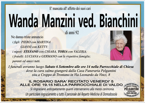 Wanda Manzini ved. Bianchini di anni 92