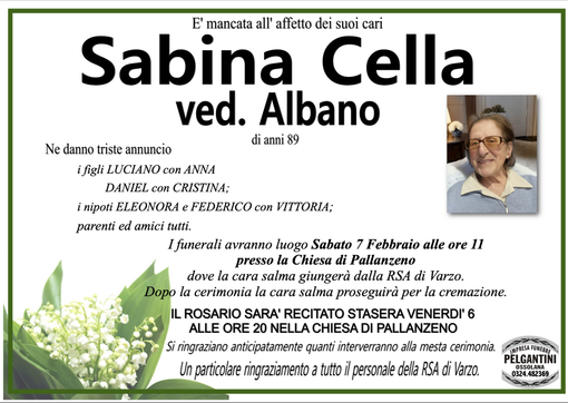 Sabina Cella ved. Albano di anni 89 Sabina Cella ved. Albano di anni 89