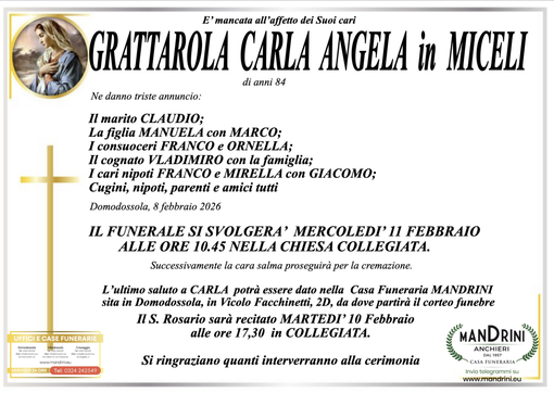 Grattarola Carla Angela in Miceli di anni 84