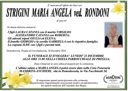 Strigini Maria Angela ved. Rondoni di anni 85