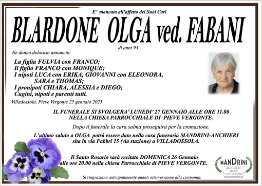 Blardono Olga ved. Fabani di anni 93
