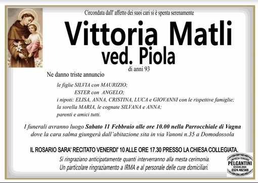 Vittoria Matli ved. Piola di anni 93