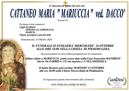 Cattaneo Maria "Mariuccia" ved. Daccò di anni 93