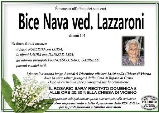 Bianca Nava ved. Lazzaroni di anni 104 Bianca Nava ved. Lazzaroni di anni 104